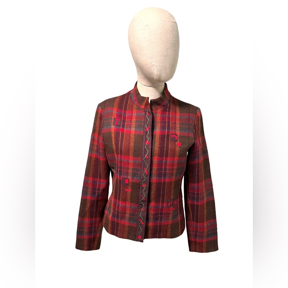 Vintage Canvas Backs 99% Wool Red Plaid Patterned Blazer Jacket size 6
